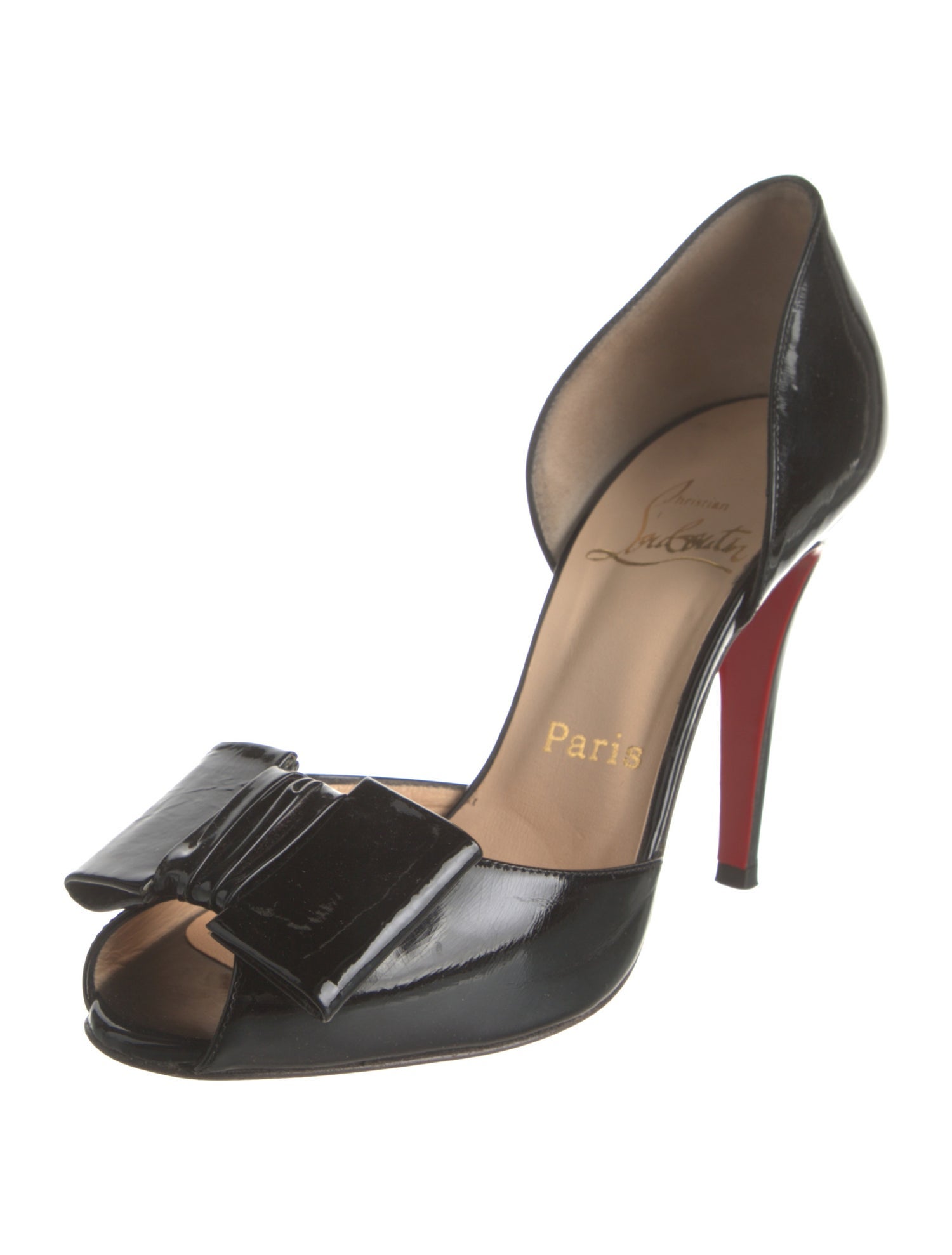 Christian Louboutin Patent Leather Bow Accents D'Orsay Pumps