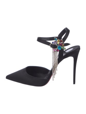 Christian Louboutin Satin Crystal Embellishments Slingback Pumps