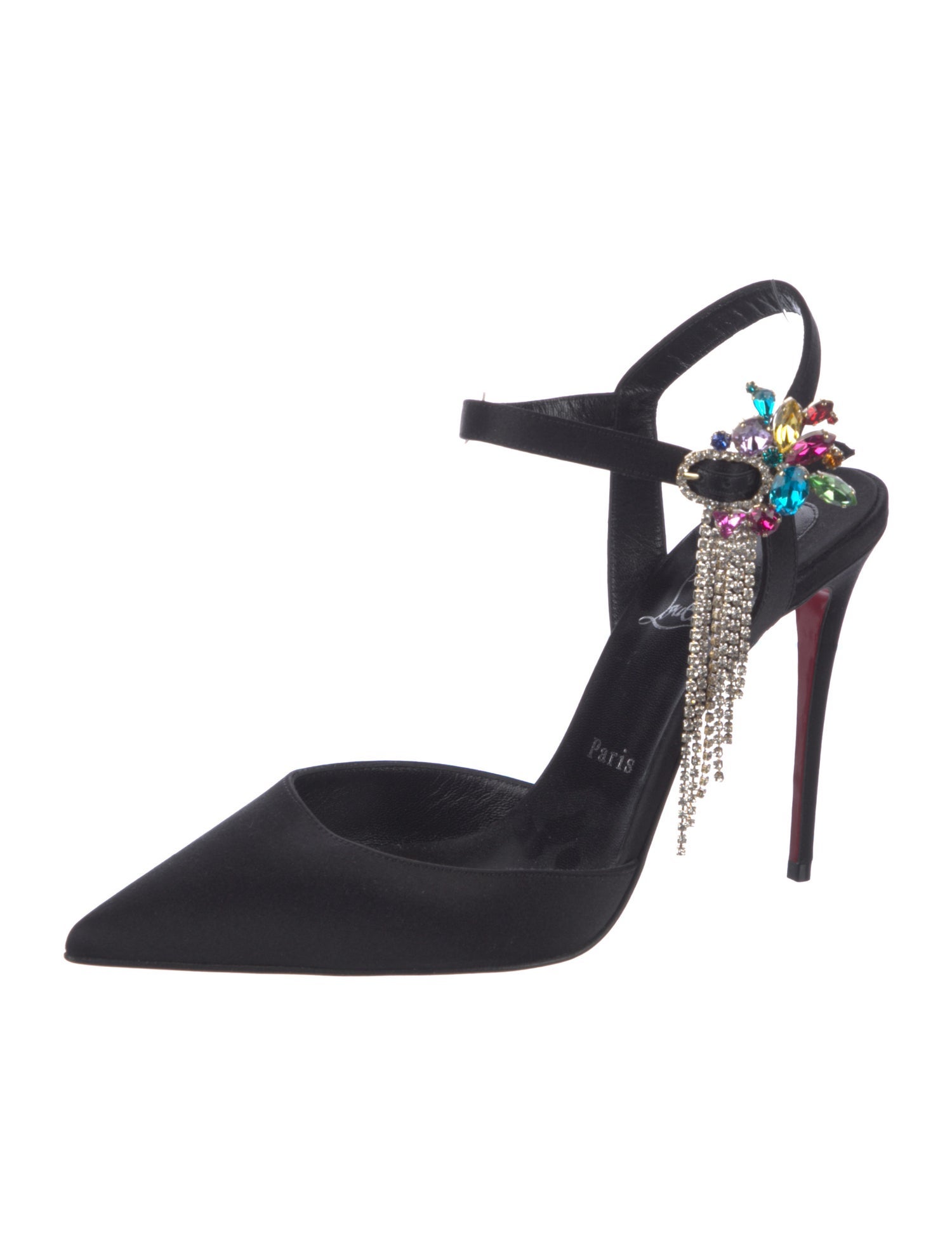 Christian Louboutin Satin Crystal Embellishments Slingback Pumps