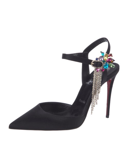 Christian Louboutin Satin Crystal Embellishments Slingback Pumps