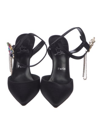 Christian Louboutin Satin Crystal Embellishments Slingback Pumps