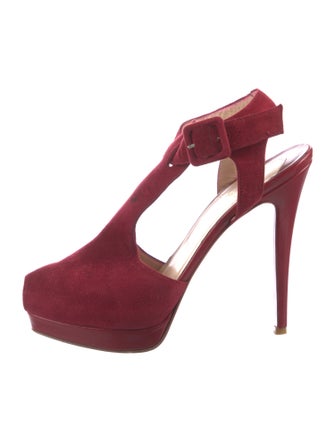 Christian Louboutin Suede Leather Trim Embellishment T-Strap Pumps