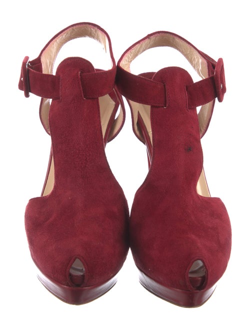 Christian Louboutin Suede Leather Trim Embellishment T-Strap Pumps