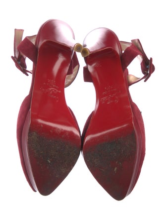 Christian Louboutin Suede Leather Trim Embellishment T-Strap Pumps