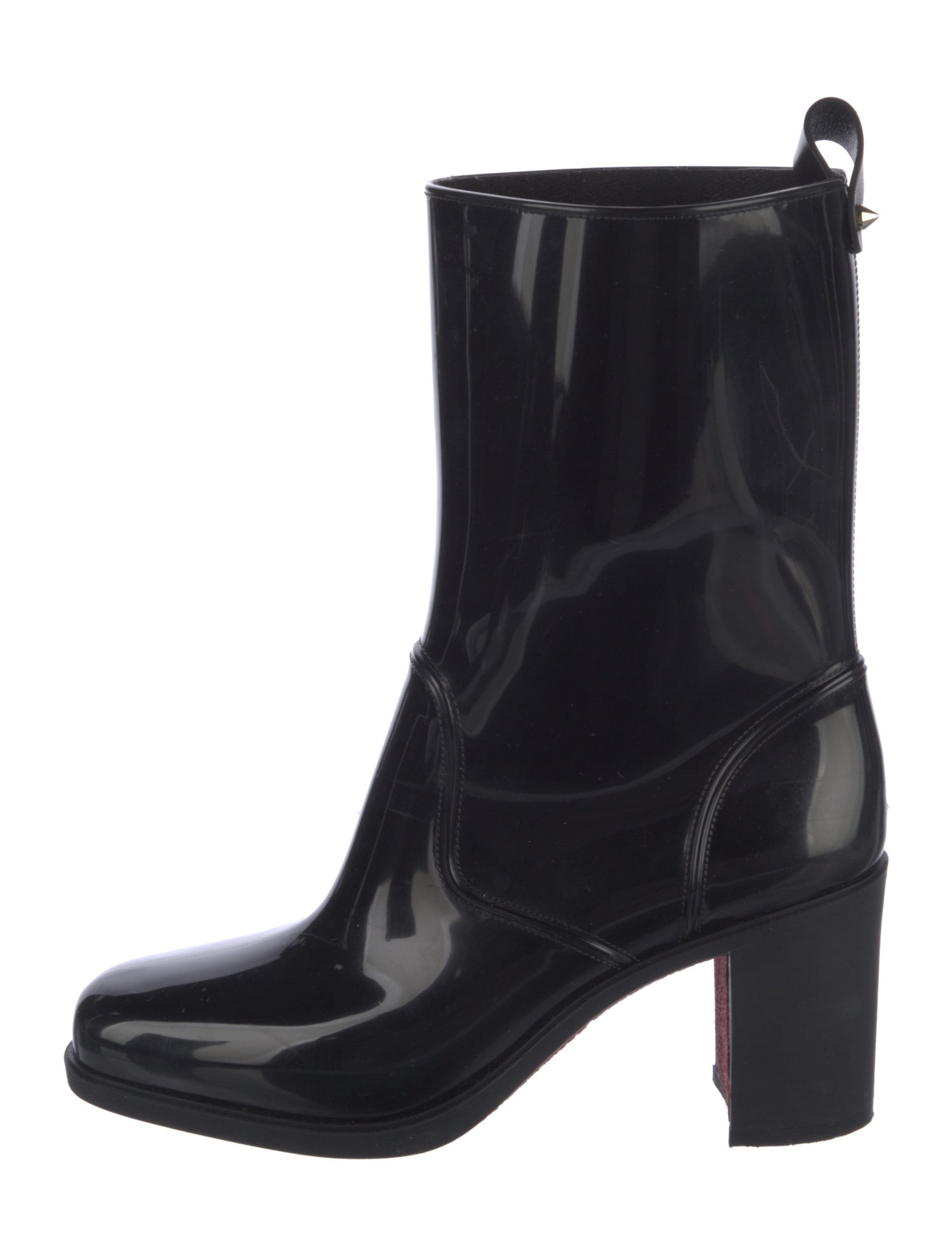 Christian Louboutin Rubber Leather Trim Embellishment Rain Boots
