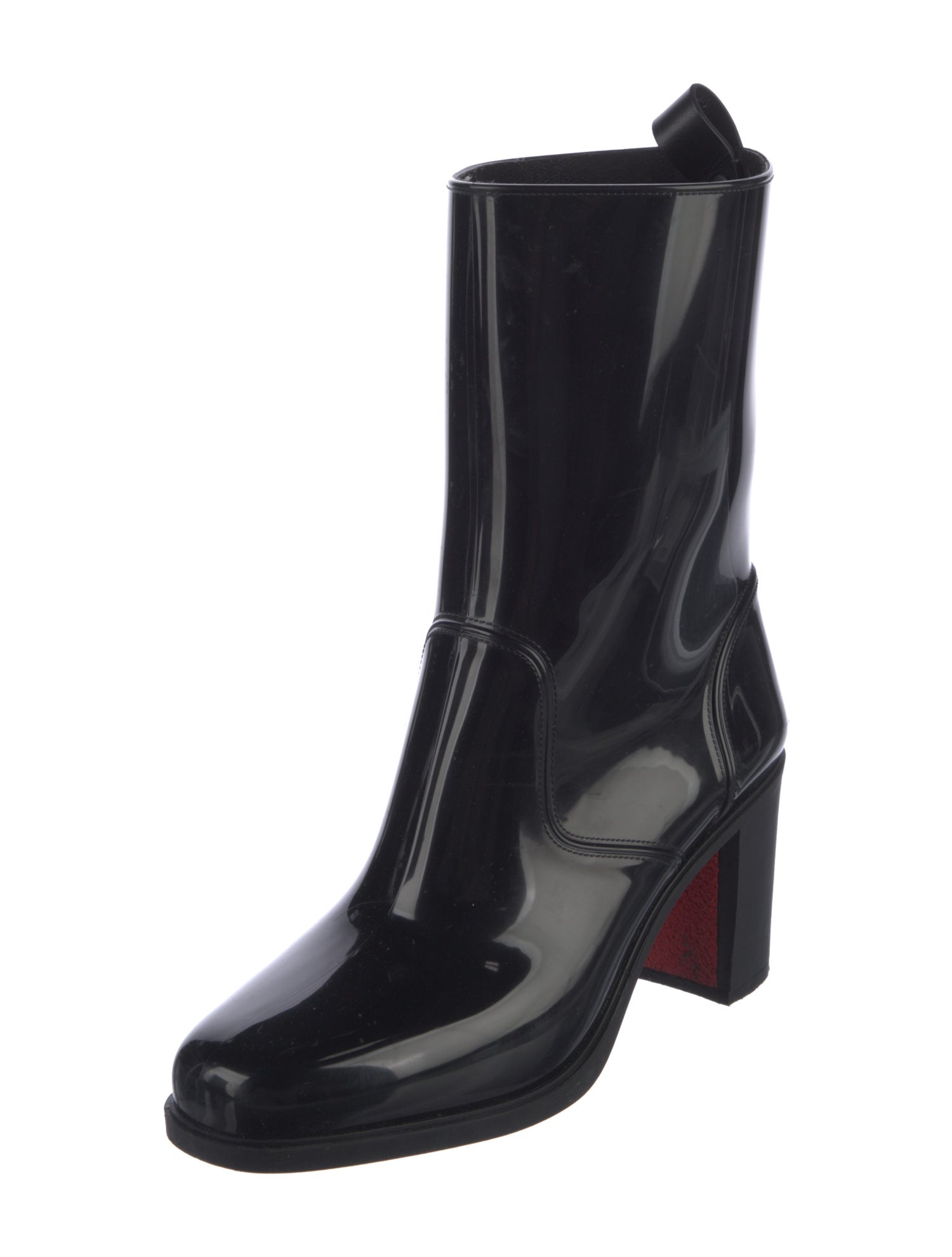 Christian Louboutin Rubber Leather Trim Embellishment Rain Boots