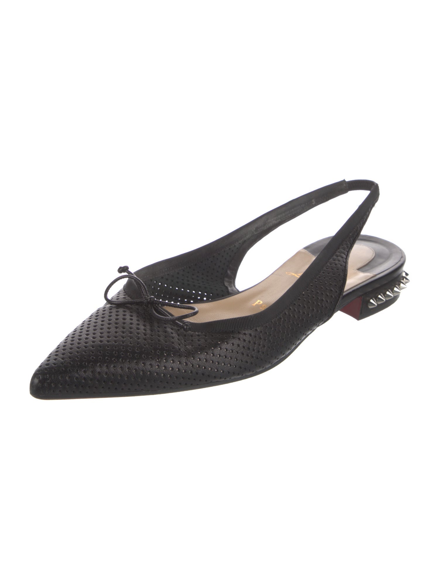 Christian Louboutin Spike Accents Leather Slingback Flats