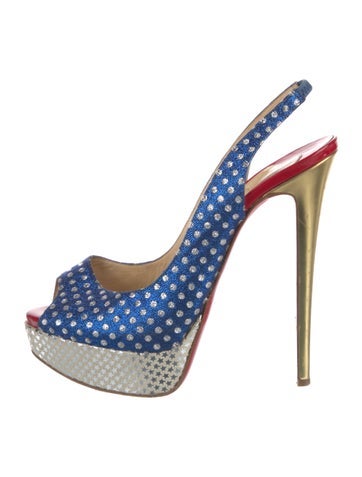 Christian Louboutin Pumps Polka Dot Print Glitter Accents Slingback IT 38.5 | 8.5