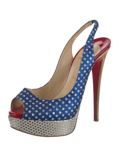 Christian Louboutin Polka Dot Print Glitter Accents Slingback Pumps