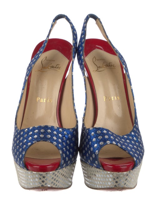 Christian Louboutin Polka Dot Print Glitter Accents Slingback Pumps