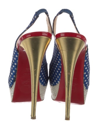 Christian Louboutin Polka Dot Print Glitter Accents Slingback Pumps