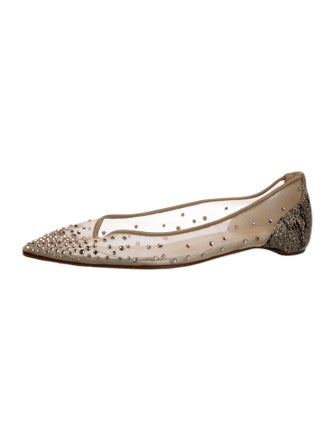 Christian Louboutin Mesh Crystal Embellishments Ballet Flats