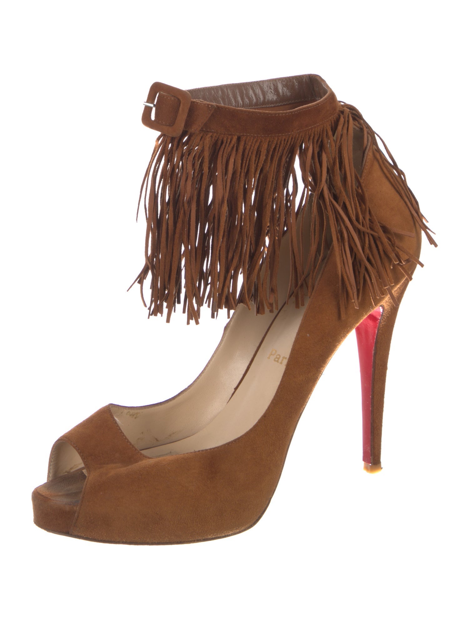 Christian Louboutin Suede Fringe Trim Accent Pumps