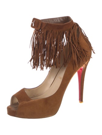 Christian Louboutin Suede Fringe Trim Accent Pumps