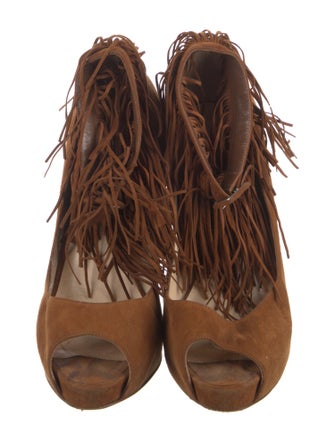 Christian Louboutin Suede Fringe Trim Accent Pumps