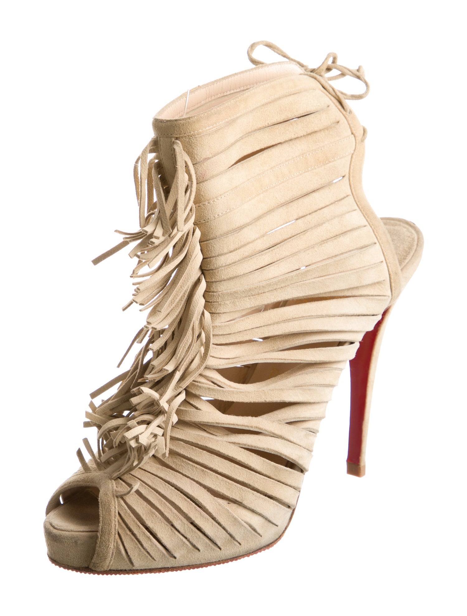 Christian Louboutin Suede Fringe Trim Accent Slingback Pumps