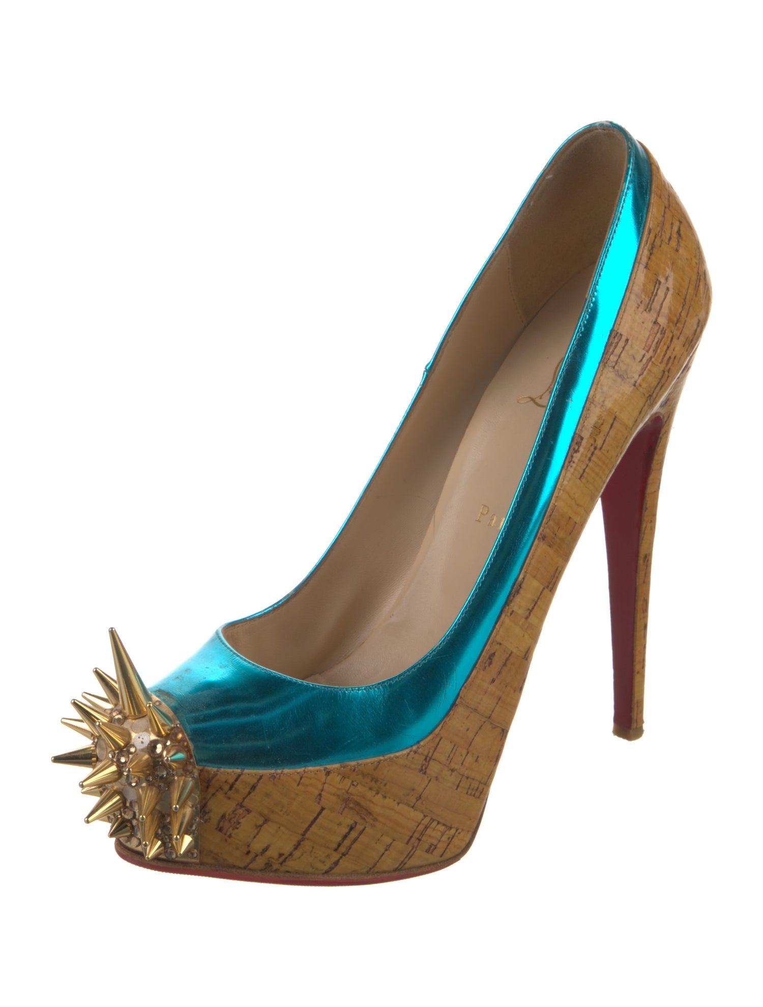 Christian Louboutin Spike Accents Colorblock Pattern Pumps