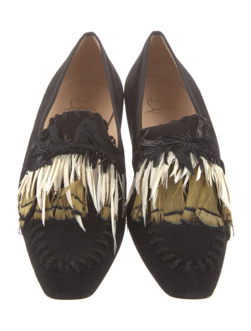 Christian Louboutin Suede Feather Trim Loafers