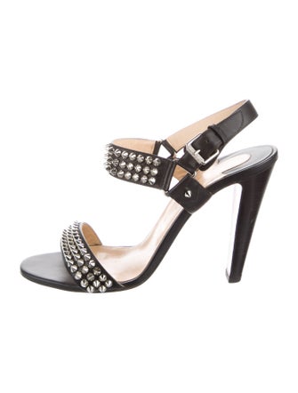 Christian Louboutin Spike Accents Leather Slingback Sandals