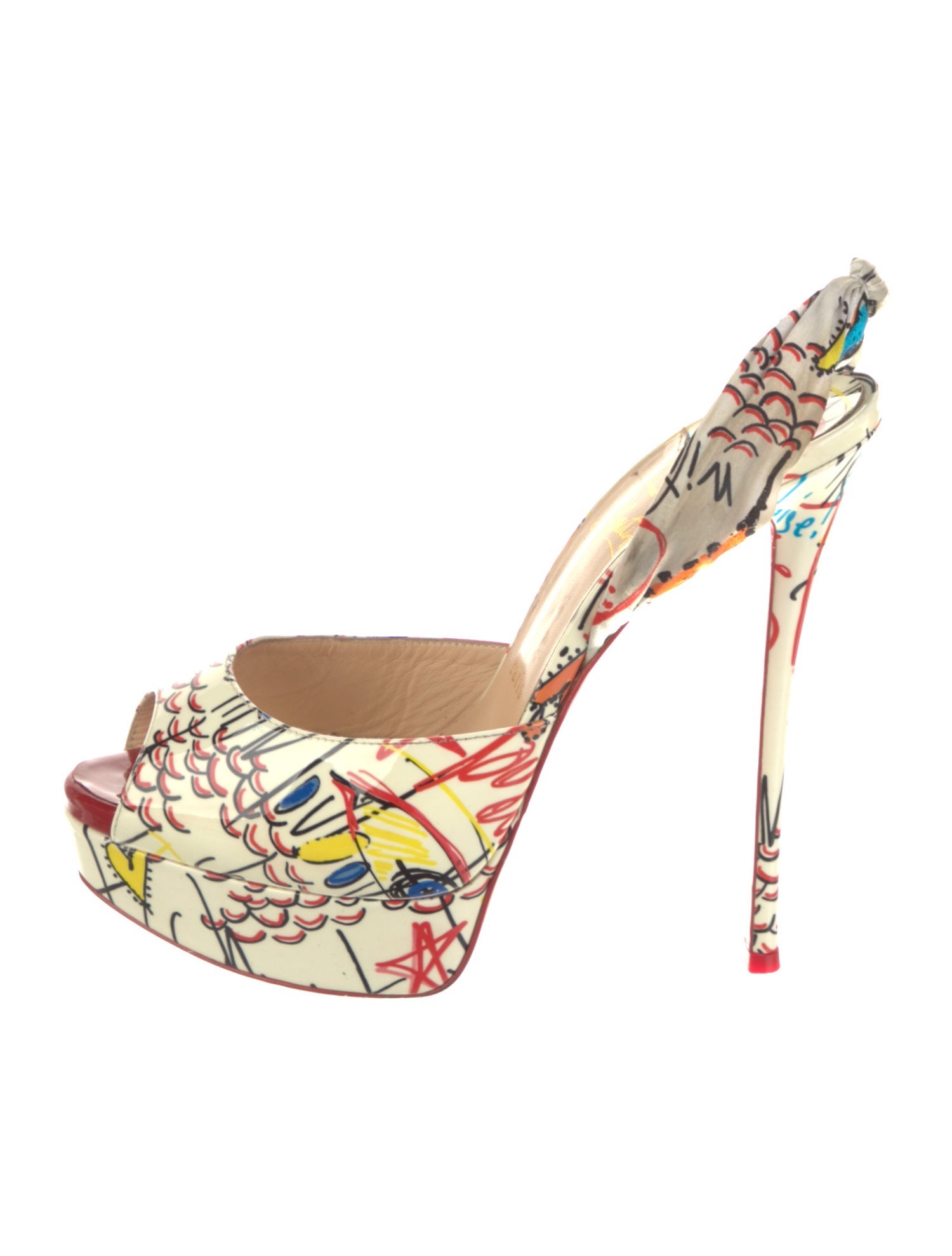 Christian Louboutin Patent Leather Printed Slingback Pumps