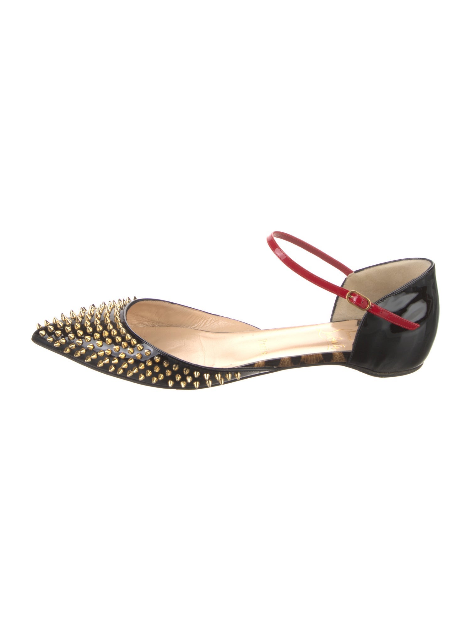 Christian Louboutin Spike Accents Patent Leather D'Orsay Flats
