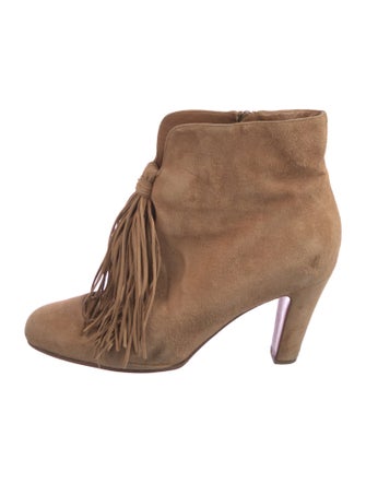 Christian Louboutin Suede Fringe Trim Accent Lace-Up Boots