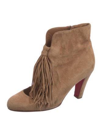 Christian Louboutin Suede Fringe Trim Accent Lace-Up Boots