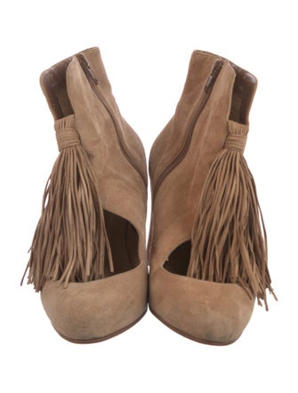 Christian Louboutin Suede Fringe Trim Accent Lace-Up Boots
