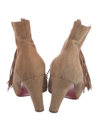 Christian Louboutin Suede Fringe Trim Accent Lace-Up Boots