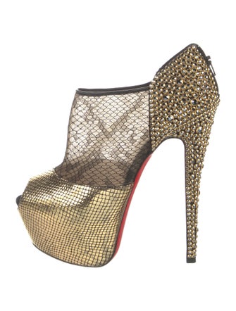 Christian Louboutin Patent Leather Mesh Accents T-Strap Pumps