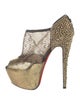 Christian Louboutin Patent Leather Mesh Accents T-Strap Pumps