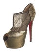 Christian Louboutin Patent Leather Mesh Accents T-Strap Pumps