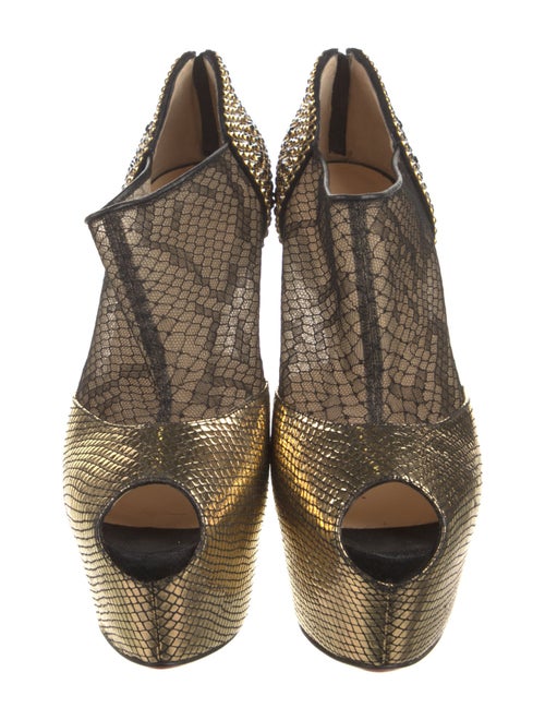 Christian Louboutin Patent Leather Mesh Accents T-Strap Pumps