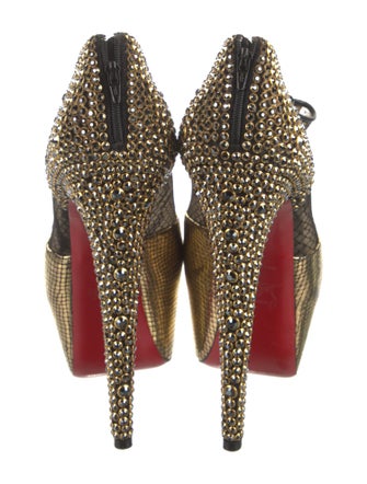 Christian Louboutin Patent Leather Mesh Accents T-Strap Pumps