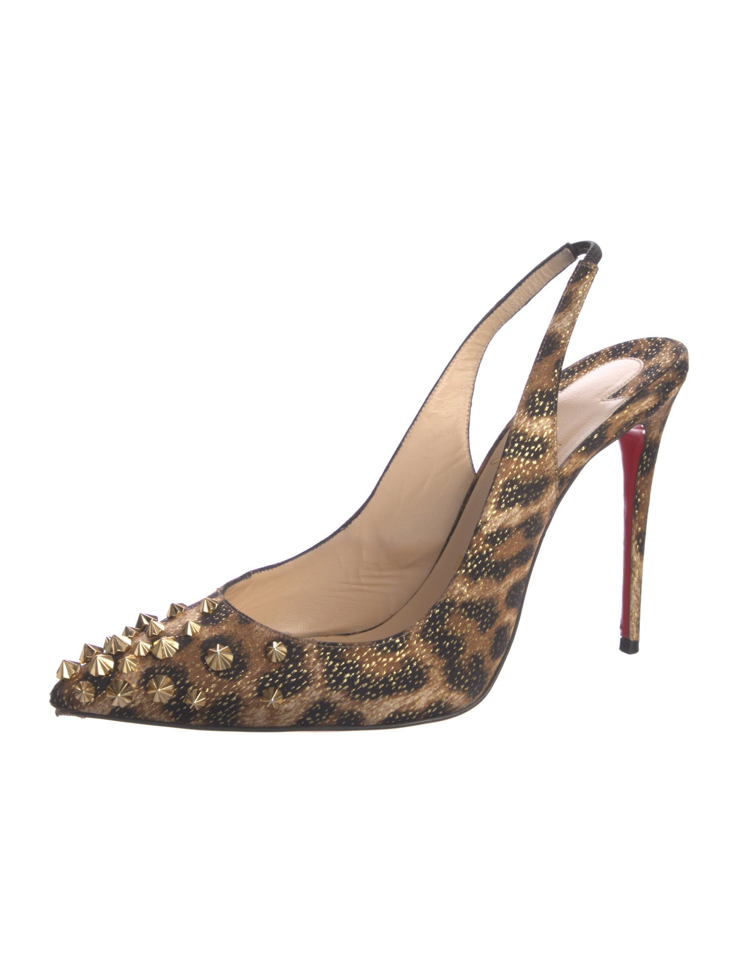 Christian Louboutin Spike Accents Satin Slingback Pumps