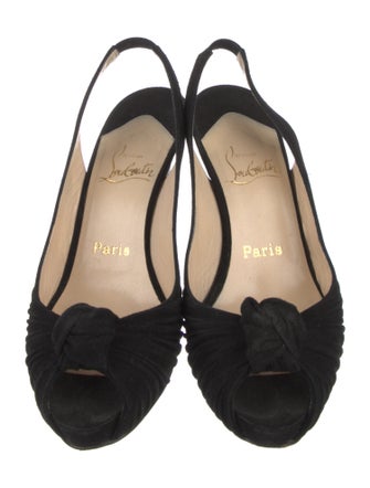 Christian Louboutin Suede Pleated Accents Slingback Sandals