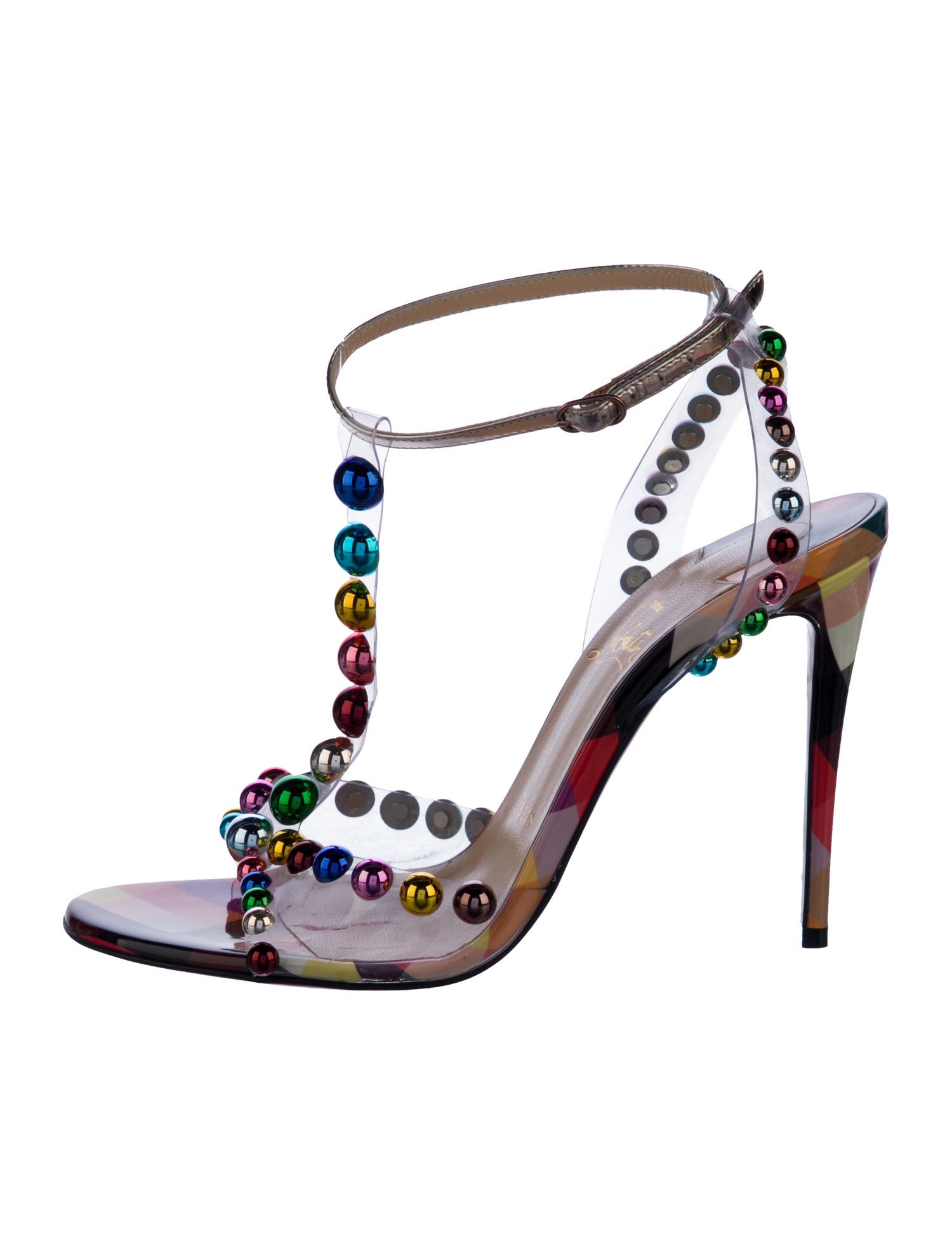 Christian Louboutin PVC Colorblock Pattern T-Strap Sandals