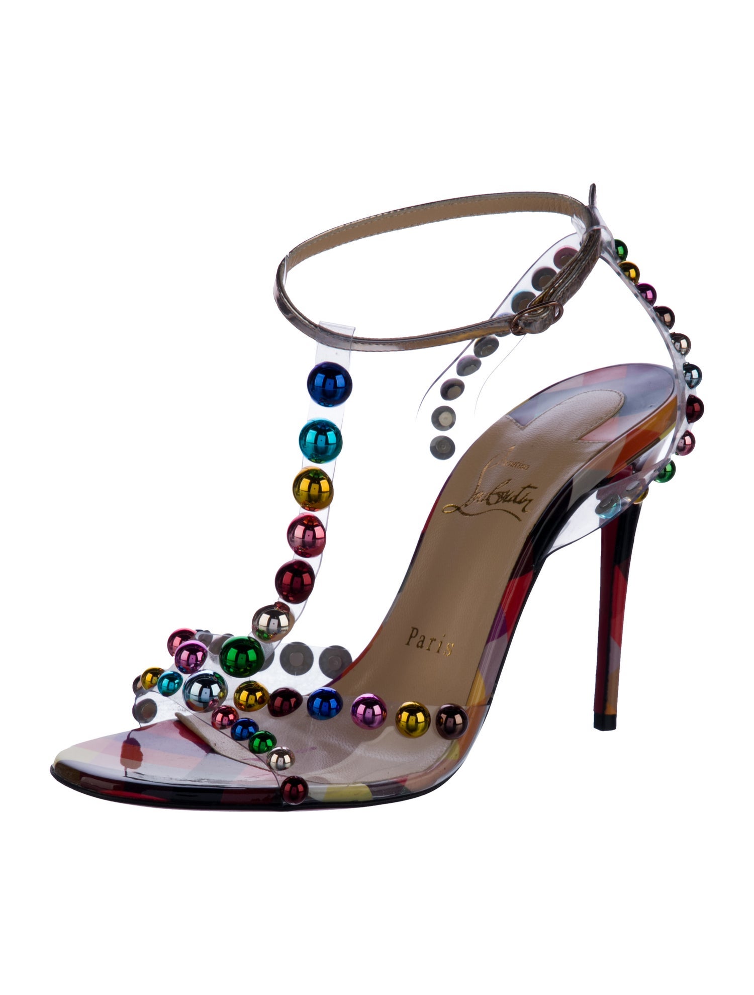 Christian Louboutin PVC Colorblock Pattern T-Strap Sandals