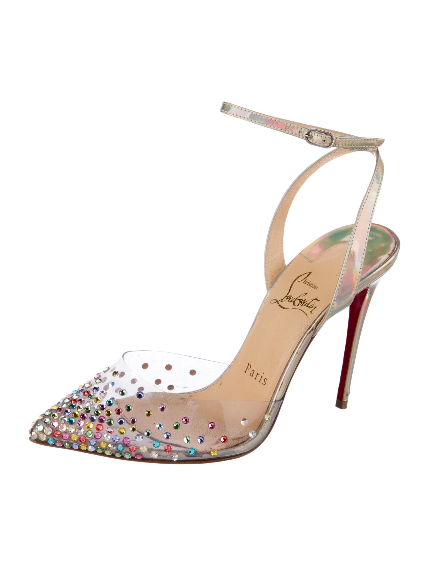 Christian Louboutin PVC Crystal Embellishments Slingback Pumps