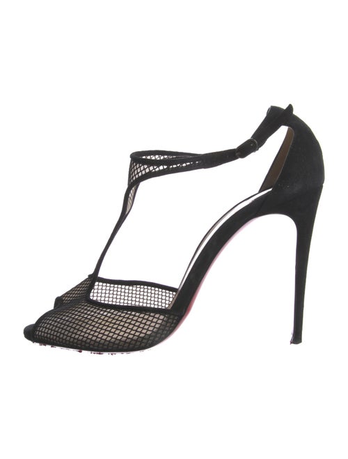 Christian Louboutin Suede Mesh Accents T-Strap Pumps