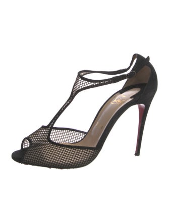 Christian Louboutin Suede Mesh Accents T-Strap Pumps