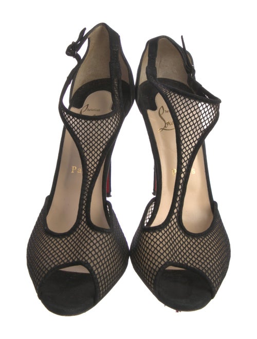 Christian Louboutin Suede Mesh Accents T-Strap Pumps