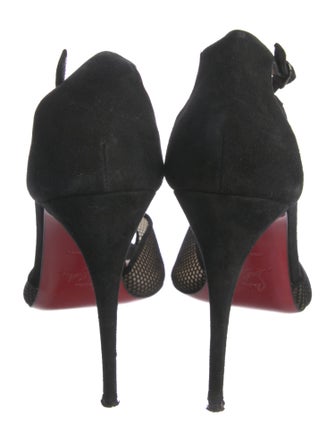 Christian Louboutin Suede Mesh Accents T-Strap Pumps