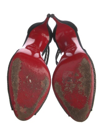 Christian Louboutin Suede Mesh Accents T-Strap Pumps