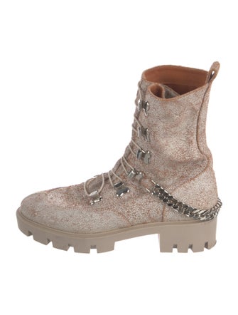 Christian Louboutin Leather Chain-Link Accents Combat Boots