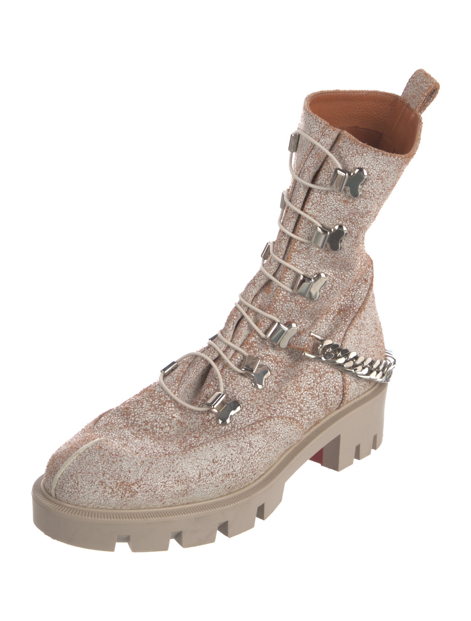 Christian Louboutin Leather Chain-Link Accents Combat Boots