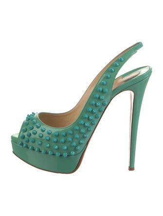 Christian Louboutin Spike Accents Patent Leather Slingback Pumps