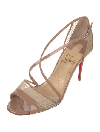 Christian Louboutin Patent Leather Mesh Accents T-Strap Pumps