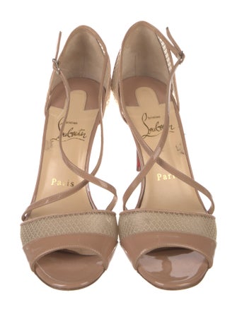 Christian Louboutin Patent Leather Mesh Accents T-Strap Pumps