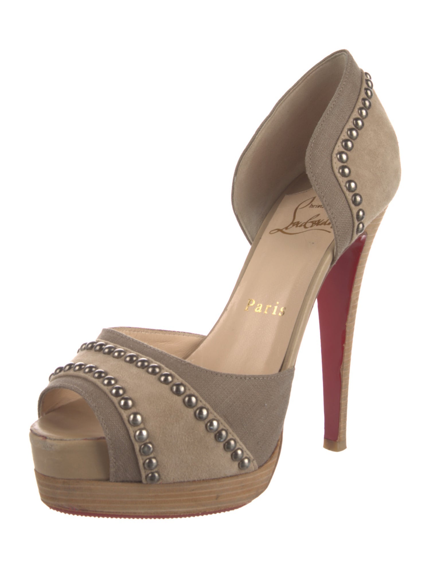 Christian Louboutin Suede Studded Accents D'Orsay Pumps